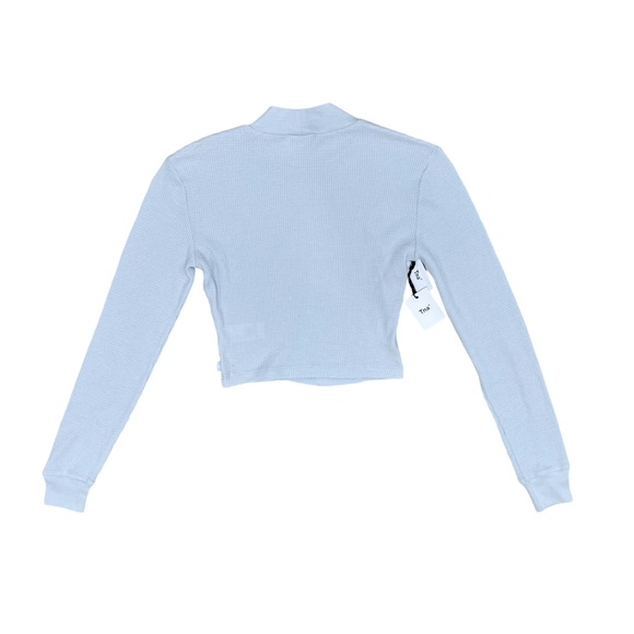 Aritzia TNA Waffle Knit Cropped Thermal Blue S NWT Pastel Fall Y2K mock neck - Picture 6 of 7